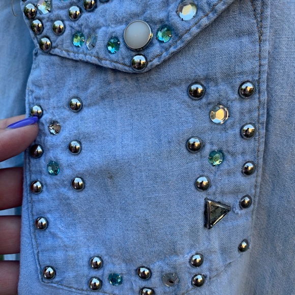 Vintage Denim Rhinestone Bedazzled Snap Up Shirt - Picture 9 of 16